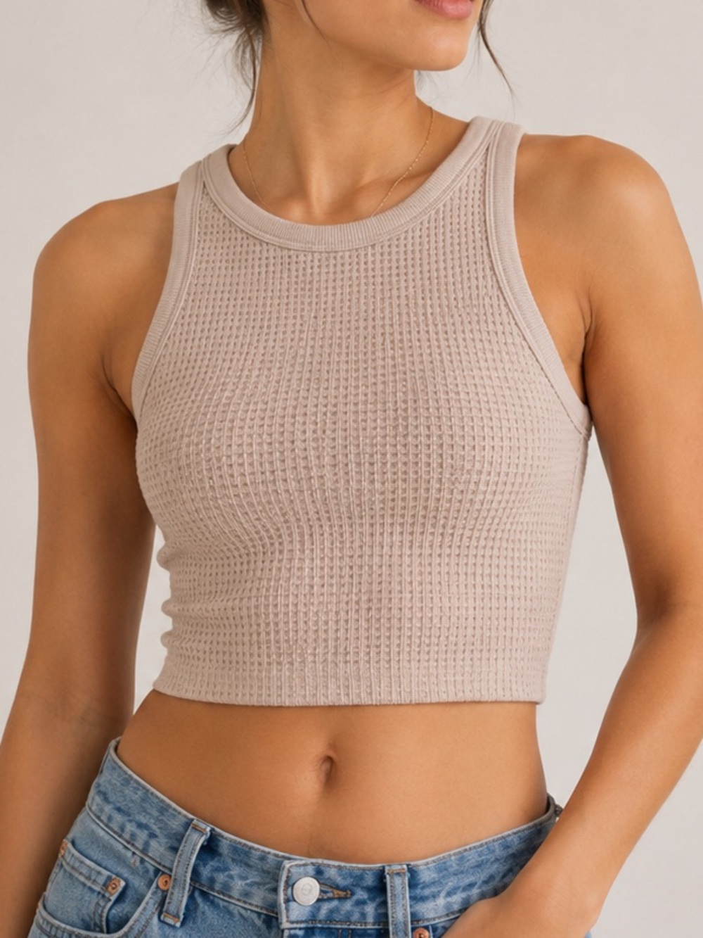 Garage Tan Stretch Cropped Fitted Tank Top XS Nylon Spandex Minimalist Basic